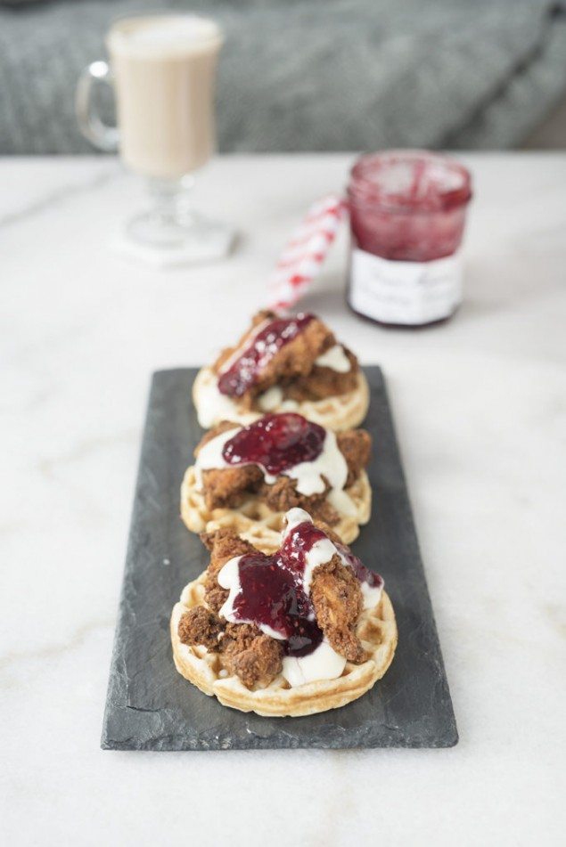 Chicken and Waffles with Raspberry and Brie