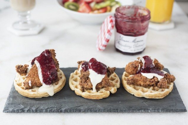 Chicken and Waffles with Raspberry and Brie