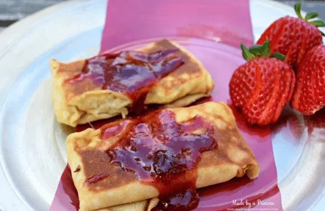 Savory Chicken Blintzes and Strawberry Preserves