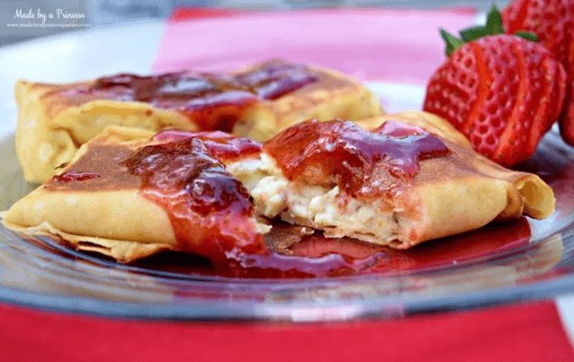 Savory Chicken Blintzes and Strawberry Preserves