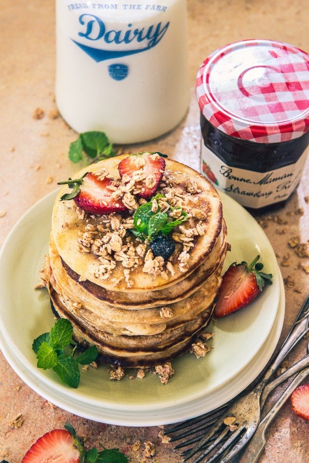 Strawberry Granola Pancakes