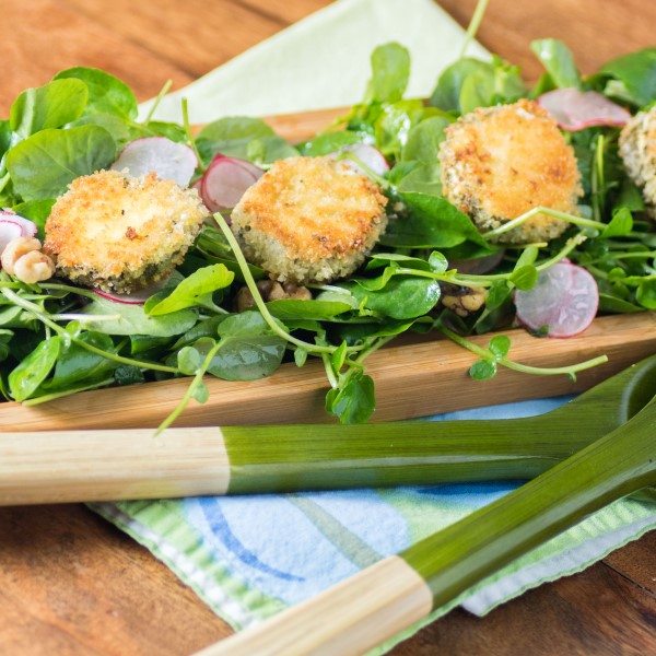 Fried Herbed Goat Cheese and Radish Watercress Salad