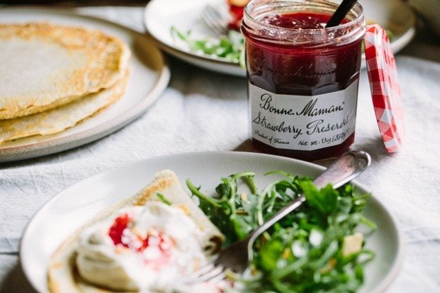 Whipped Goat Cheese, Ricotta and Strawberry Buckwheat Crepes