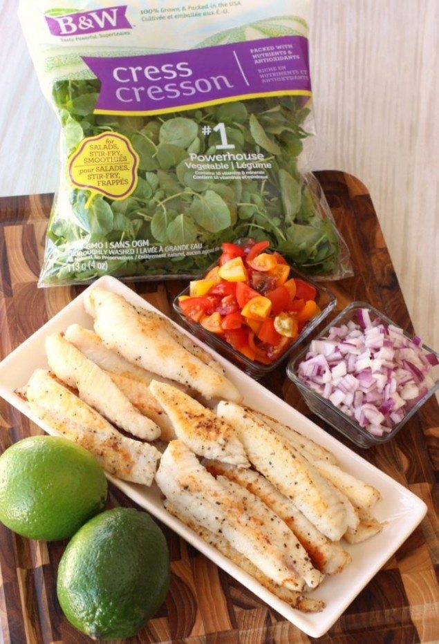 Fish Tacos with Watercress Sauce