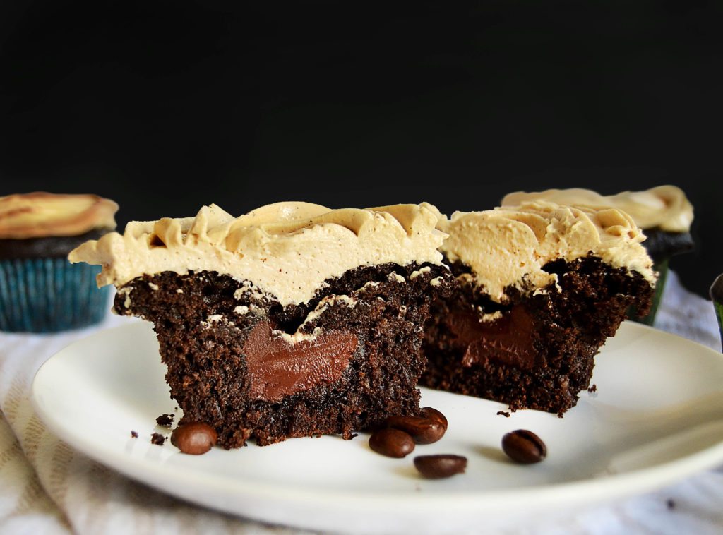 Dark Chocolate-Filled Mocha Cupcakes