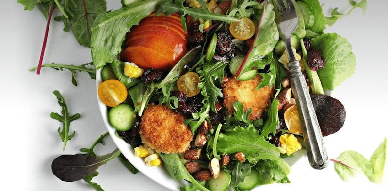 Peach and Basil Salad with Fried Goat Cheese