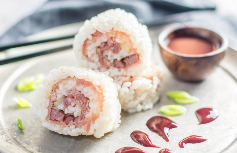 Smoked Duck Sushi Rolls with Blackberry Sauce
