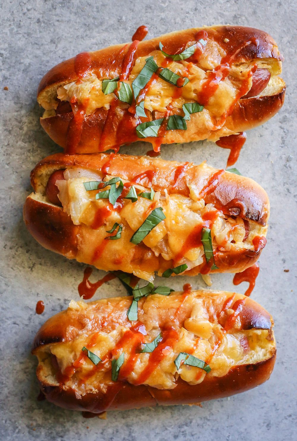 Cheese and Kimchi Hot Dogs