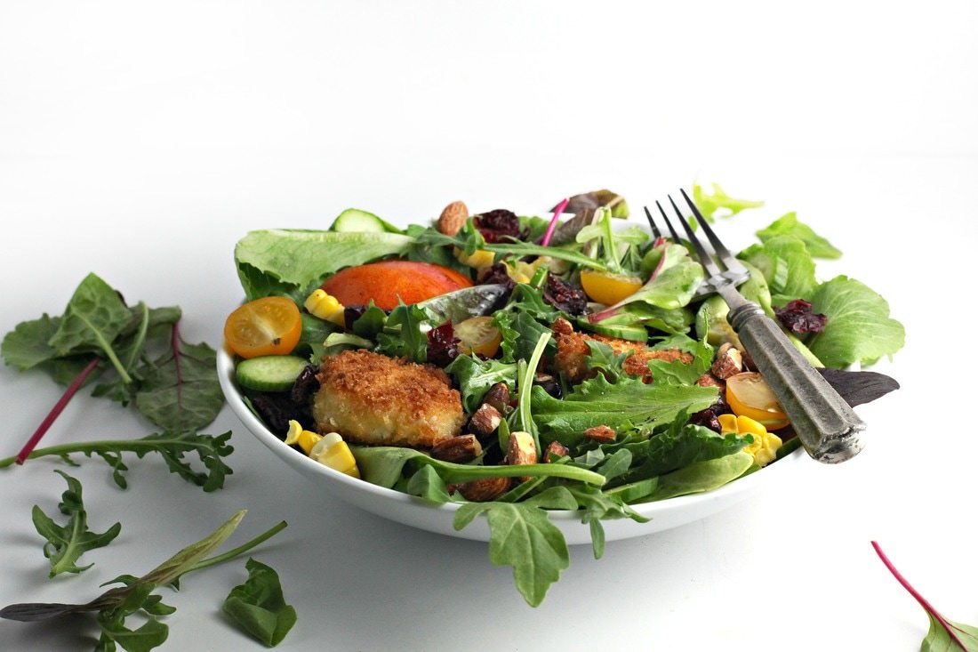 Peach and Basil Salad with Fried Goat Cheese