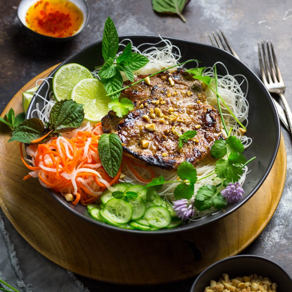 Grilled Pork Chops and Vietnamese Rice Noodles