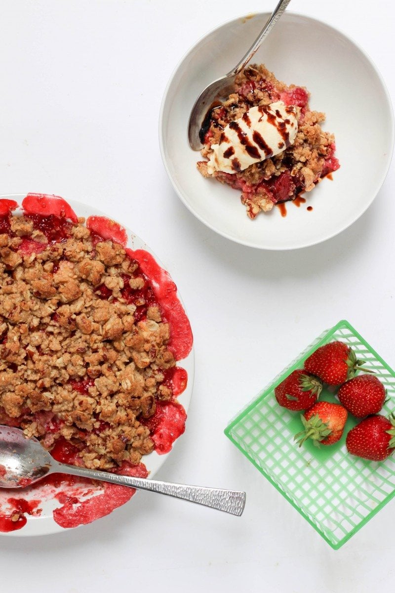 Strawberry Goat Cheese Crumble with Basil infused Balsamic Redcution by Stacy @ POP KITCHEN // Honest Cooking