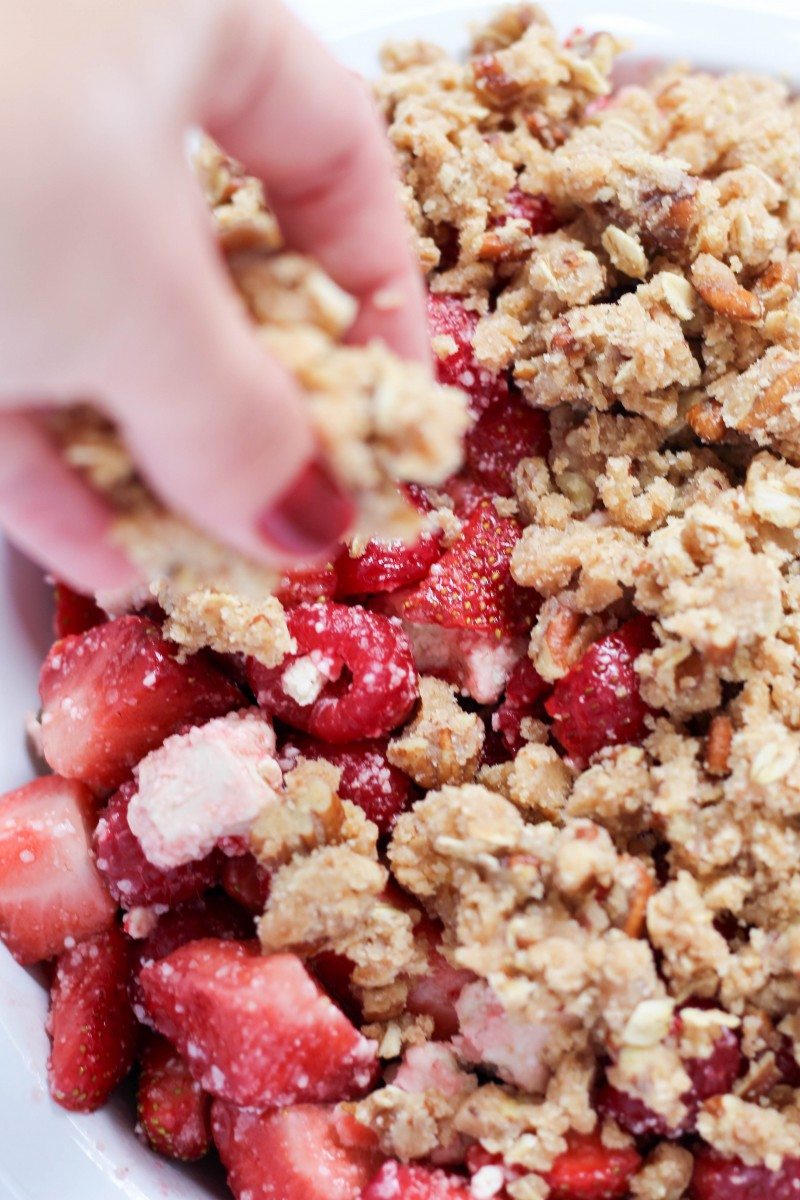 Strawberry Goat Cheese Crumble with Basil infused Balsamic Redcution by Stacy @ POP KITCHEN // Honest Cooking