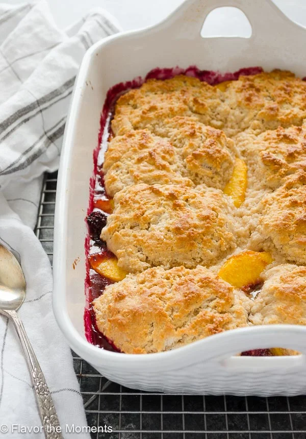 Peach and Blackberry Buttermilk Biscuit Cobbler