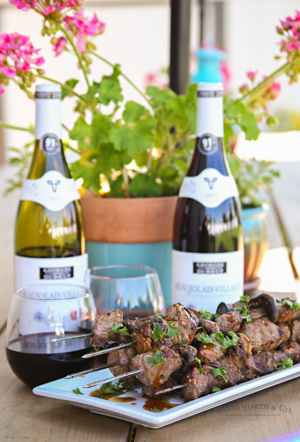 Mushroom and Beef Kabob with Beaujolais Wine