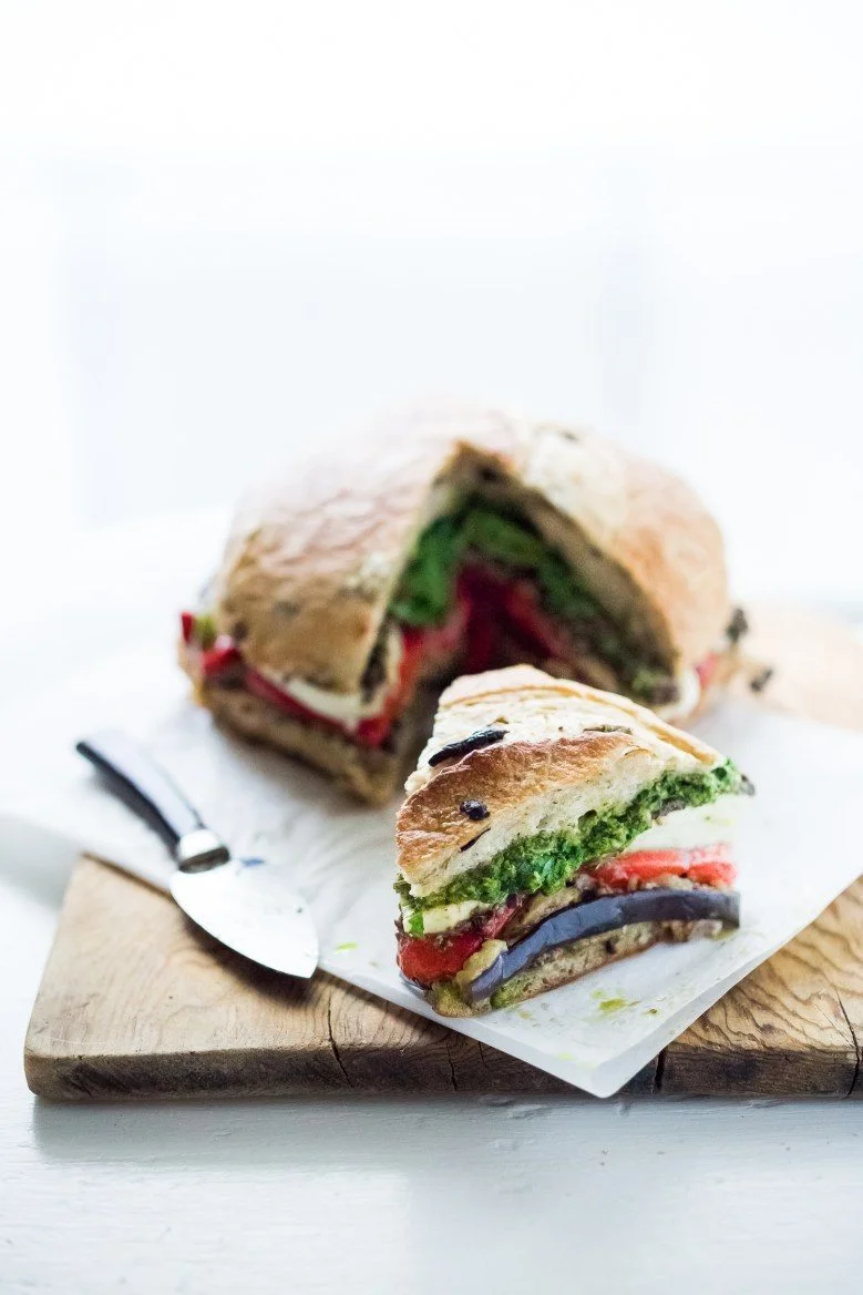 Eggplant Muffuletta Sandwich on the Grill