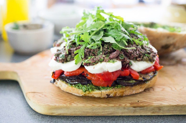 Eggplant Muffuletta Sandwich on the Grill