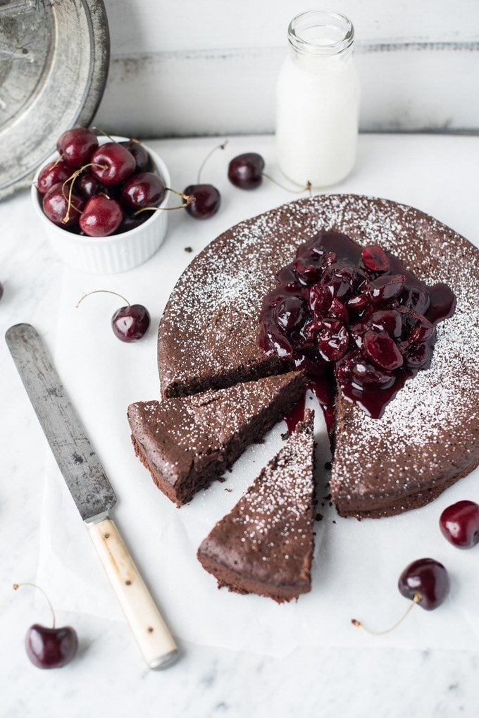 Cherry Compote and Dark Chocolate Torte