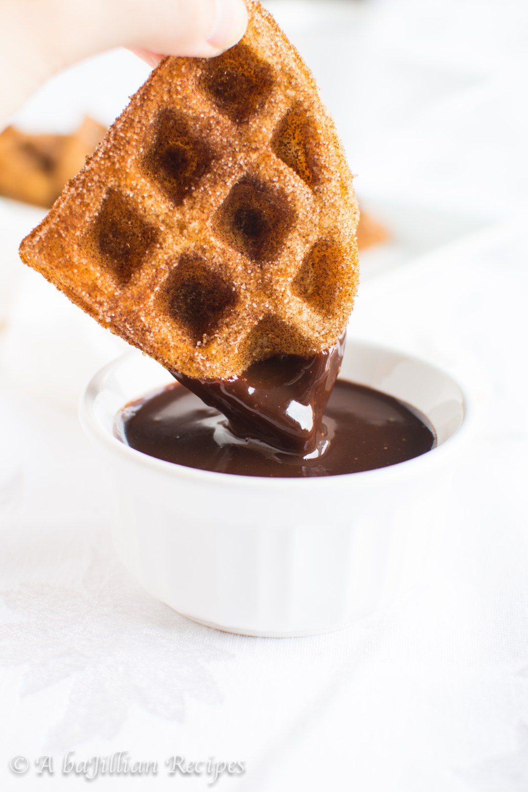 Churro Waffles And Spiced Chocolate Sauce