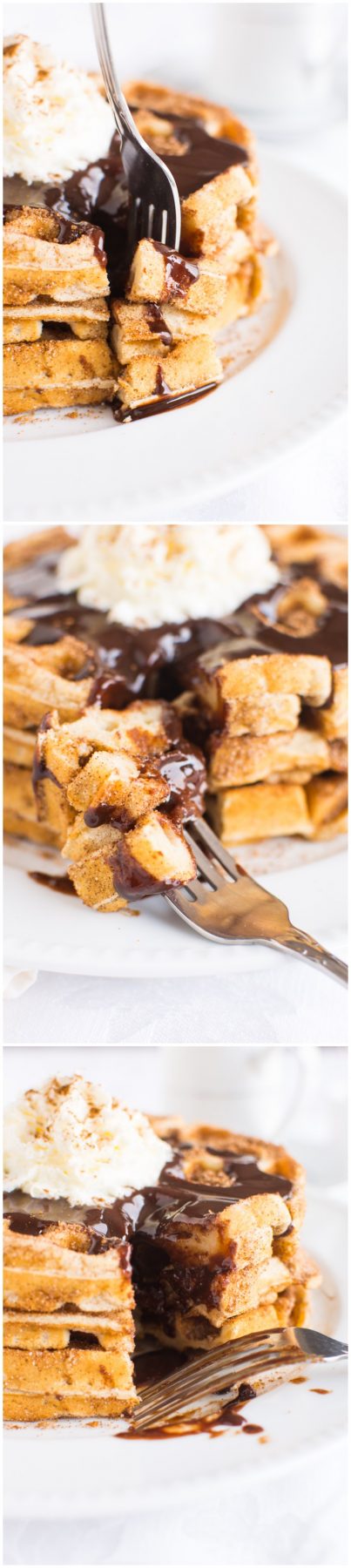 Churro Waffles and Spiced Chocolate Sauce