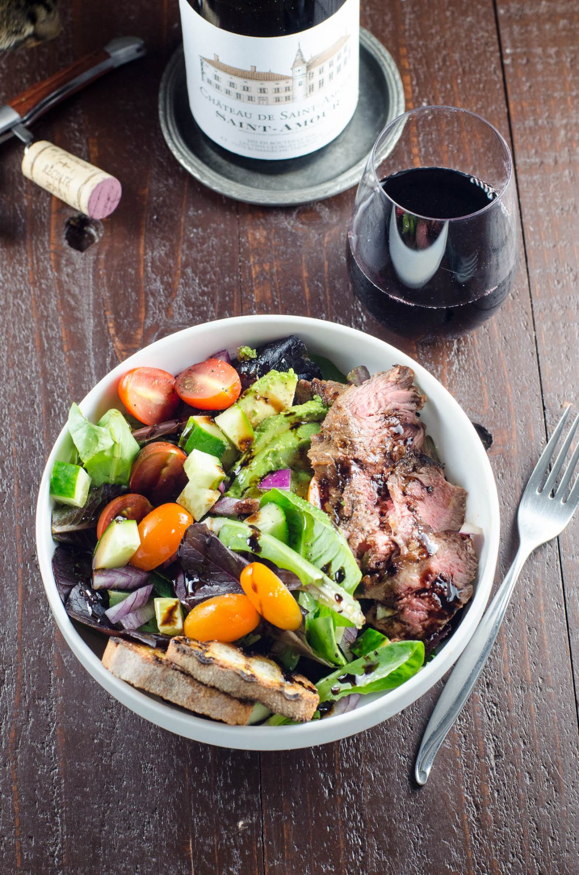 Grilled Steak Salad and Beaujolais Wine