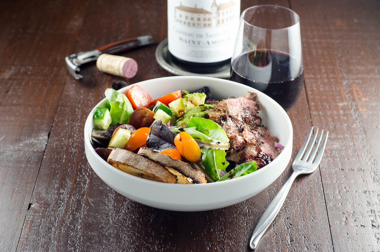 Grilled Steak Salad and Beaujolais Wine