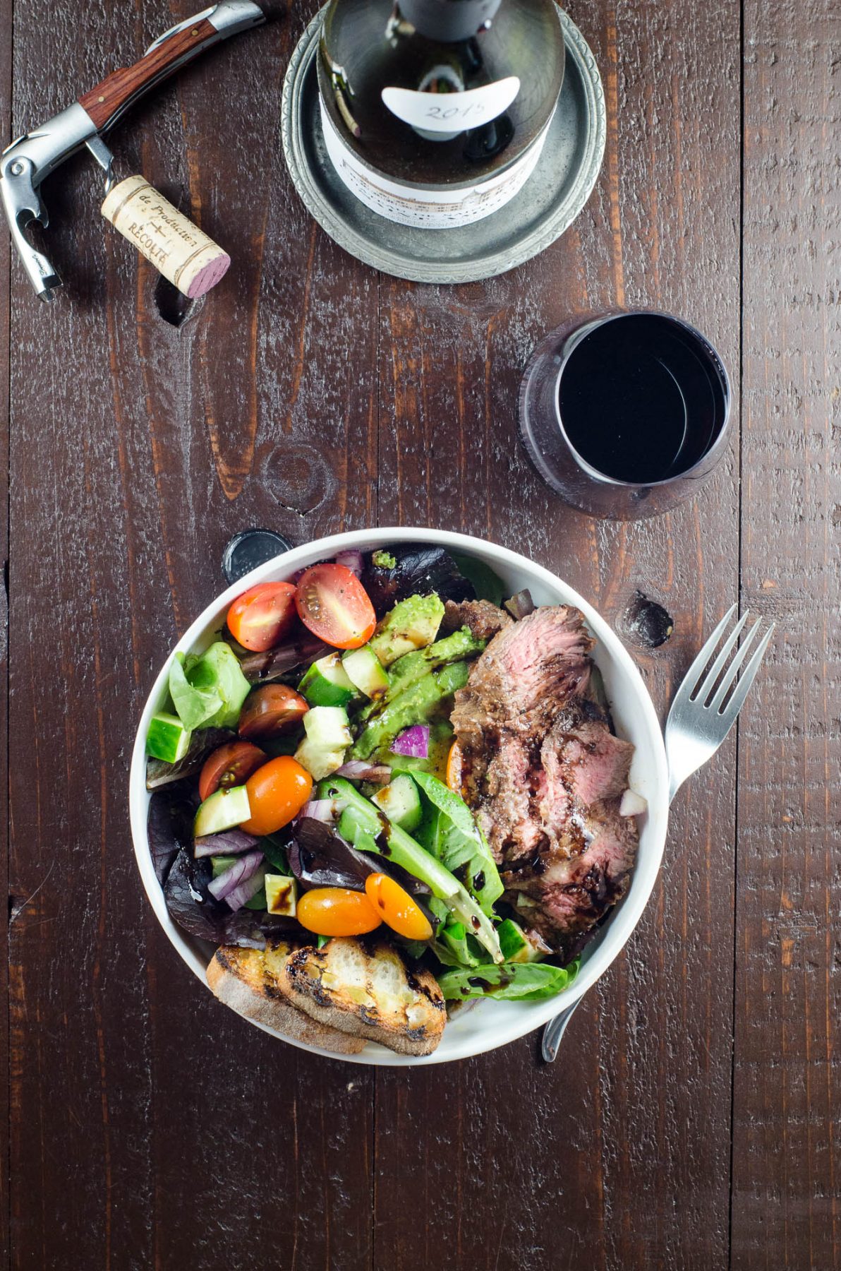 Grilled Steak Salad and Beaujolais Wine