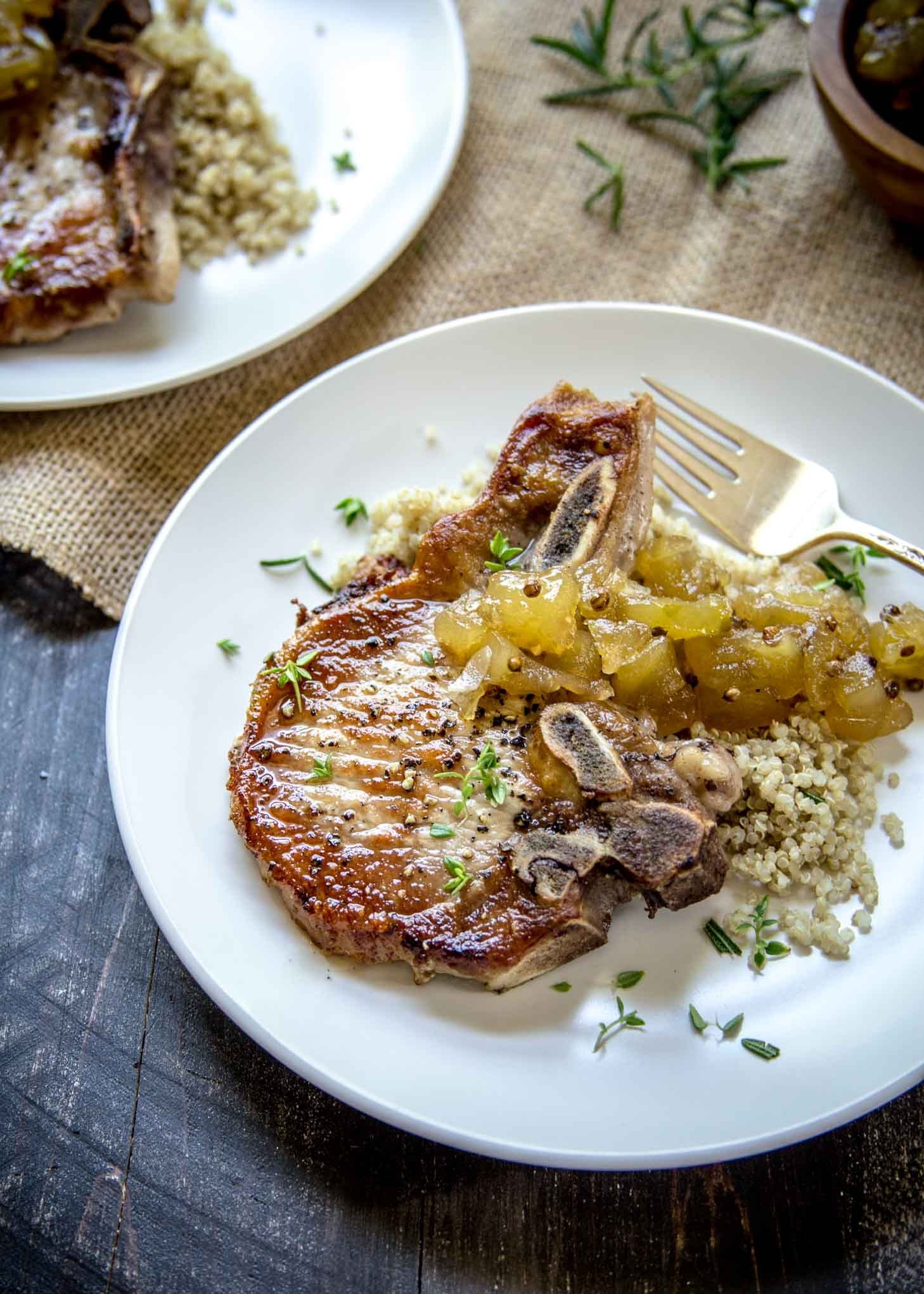 Apple Chutney and Herb Pork Chops with Beaujolais Wine