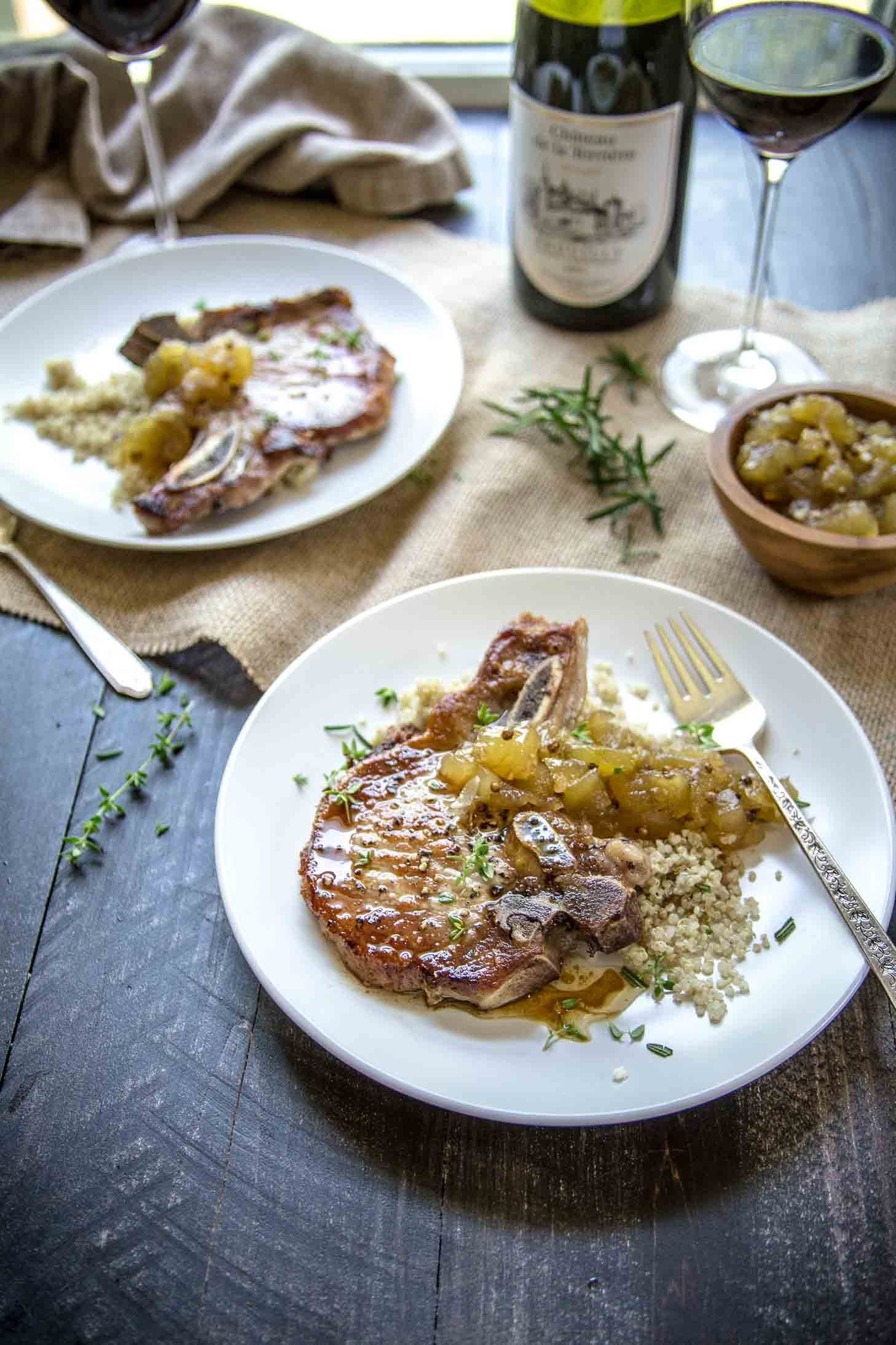 Apple Chutney and Herb Pork Chops with Beaujolais Wine