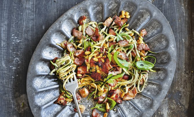 Bacon Zucchini Noodles with Basil