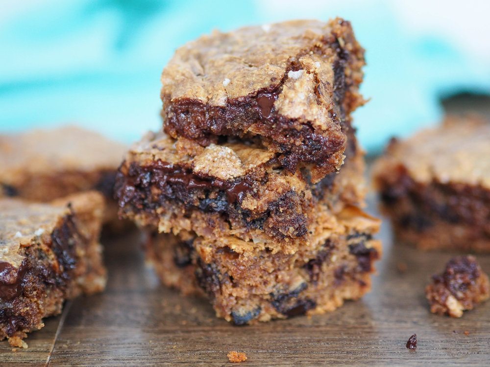 Dark Chocolate Chip, Coconut and Sea Salt Almond Butter Blondies