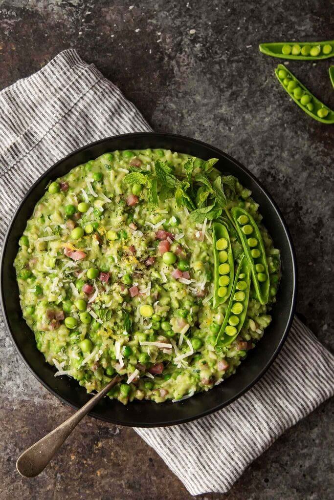 Pea, Mint and Mascarpone Risotto with Rosé and Prosciutto