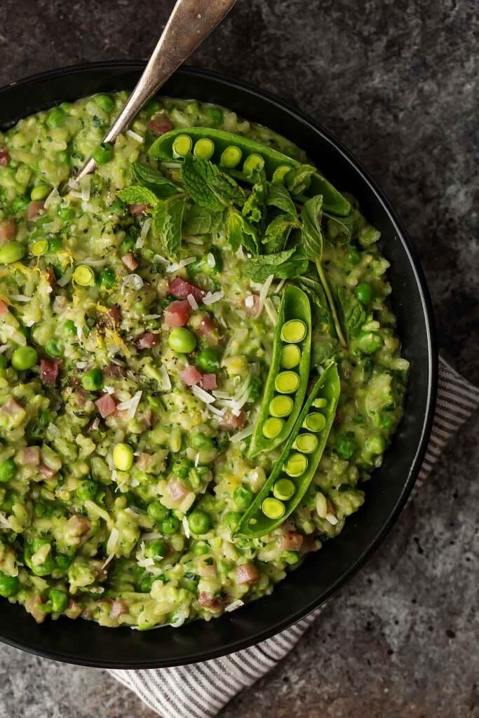 Pea, Mint and Mascarpone Risotto with Rosé and Prosciutto