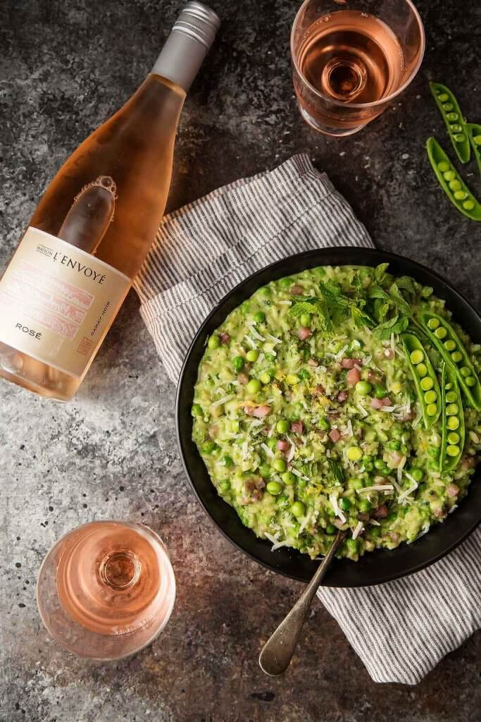 Pea, Mint and Mascarpone Risotto with Rosé and Prosciutto