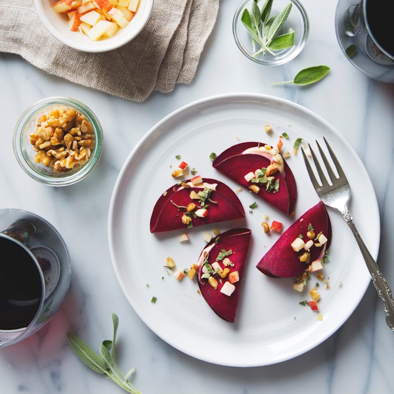 Red Wine and Raw Beet Ravioli with Cashew Cheese