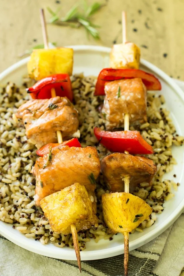 Balsamic Salmon Kabobs and Beaujolais Wine