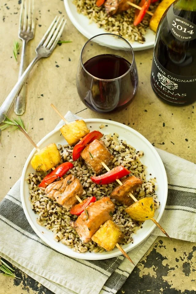 Balsamic Salmon Kabobs and Beaujolais Wine