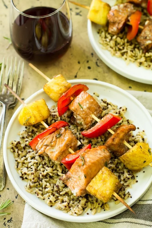 Balsamic Salmon Kabobs and Beaujolais Wine