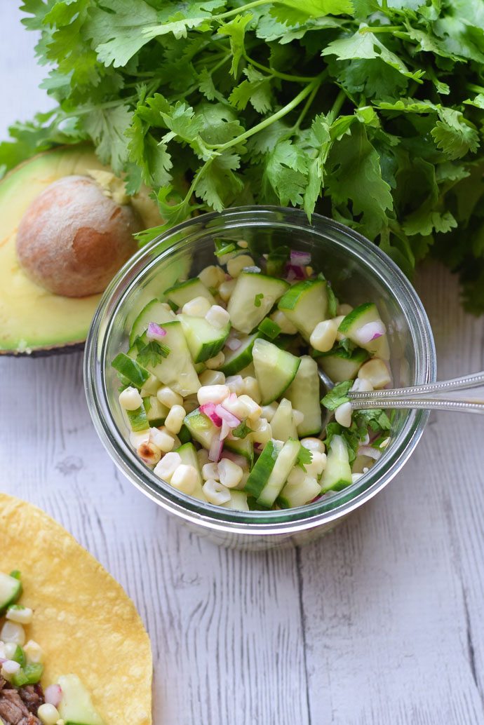 Cucumber and Corn Steak Tacos with Beaujolais Wine