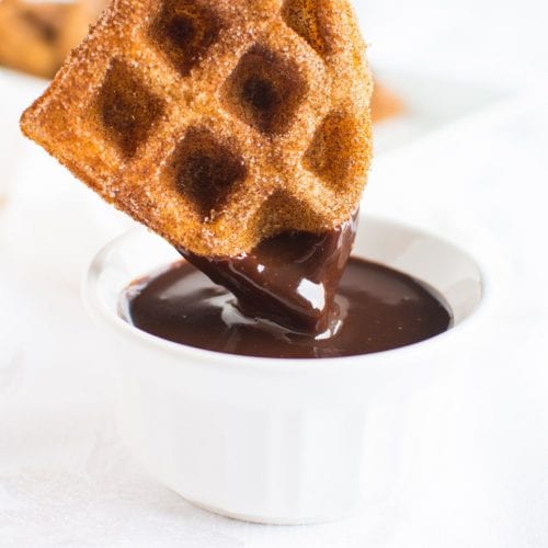 Churro Waffles And Spiced Chocolate Sauce