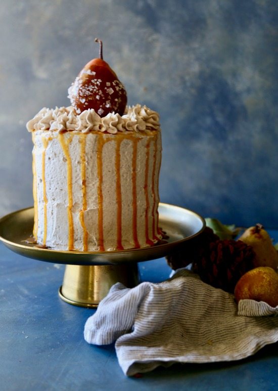 Spiced Pear Cake with Cream Cheese and Salted Caramel