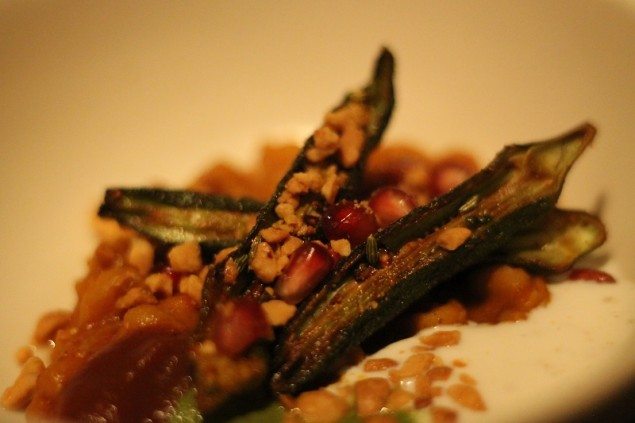 Spiced okra and ‘chick-pit-pea’ chaat