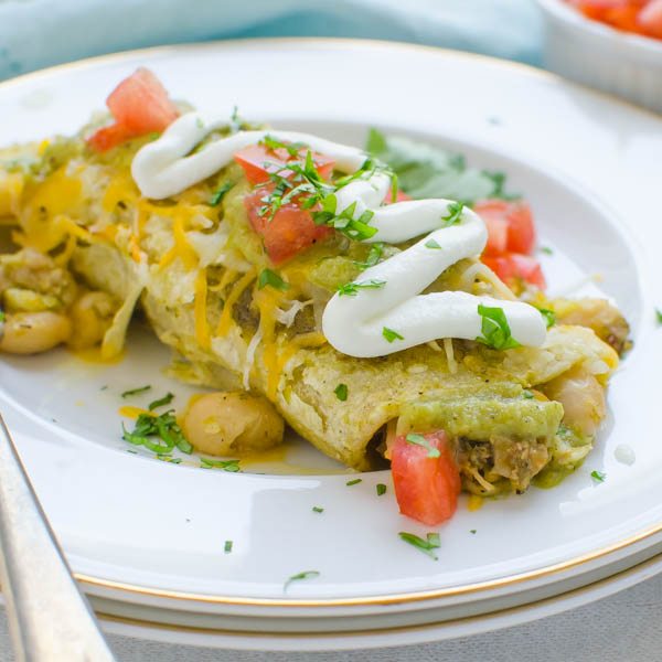 Pork Green Chile and White Bean Enchiladas