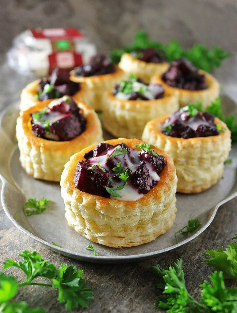 French Goat Cheese and Beet Puff Pastry Bites