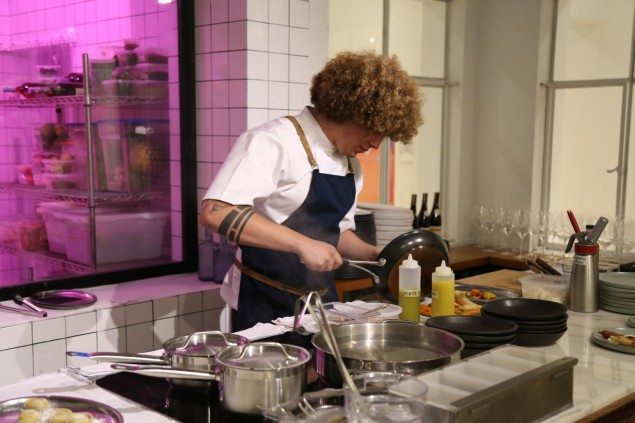 Chef Sergio serving up the daily menu in the open kitchen on the ground floor