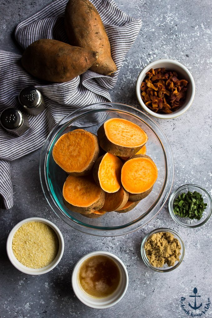 Brown Butter, Bacon, Parmesan and Sage Smashed Sweet Potatoes