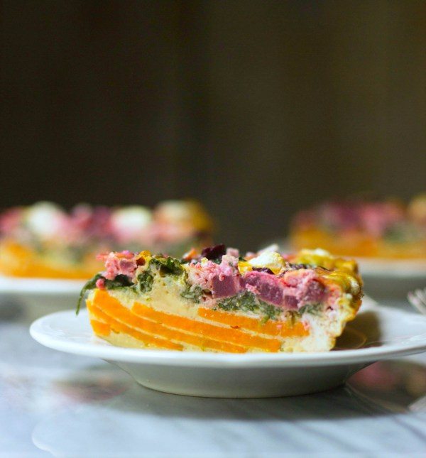 Goat Cheese, Beet and Sweet Potato Quiche