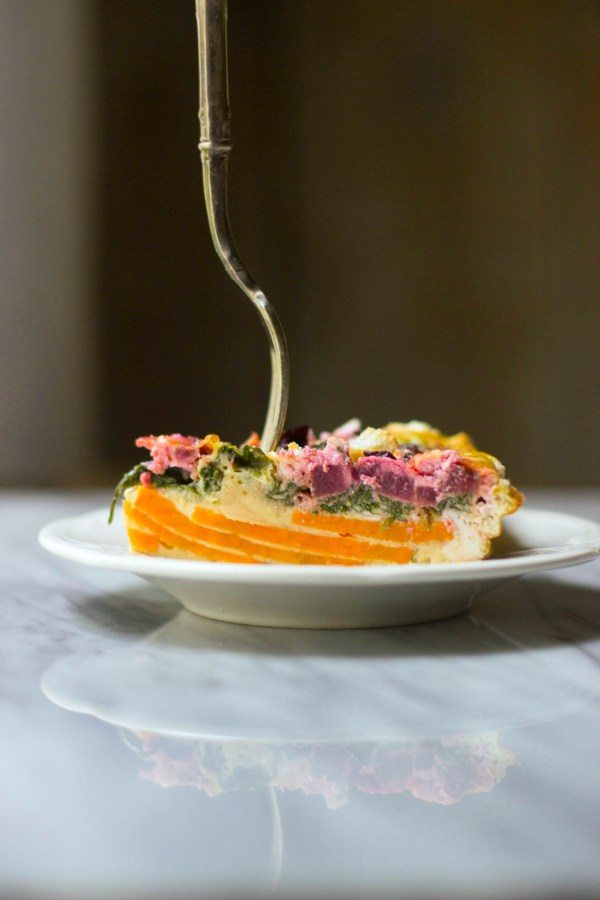 Goat Cheese, Beet and Sweet Potato Quiche