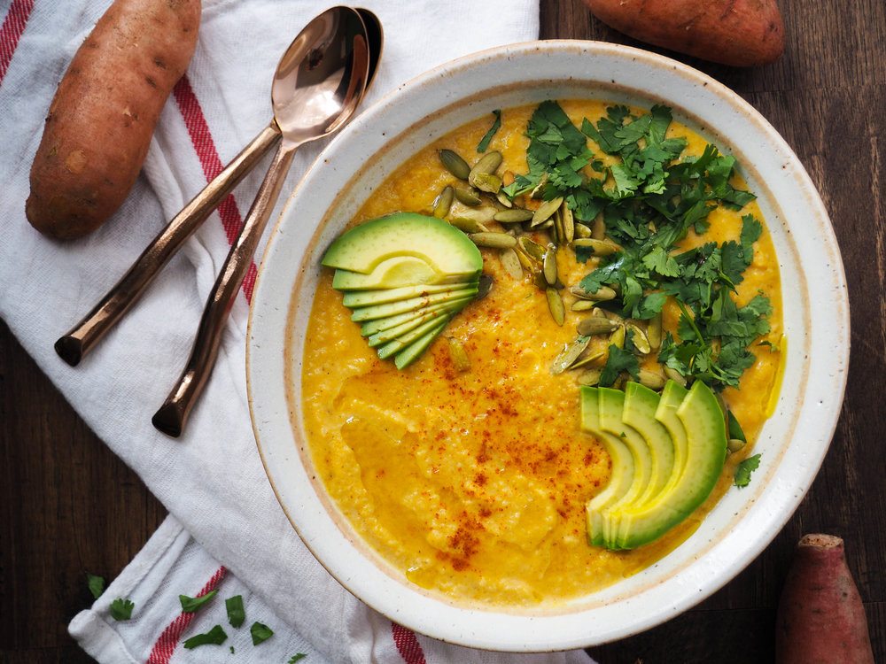 Roasted Cauliflower and Sweet Potato Soup