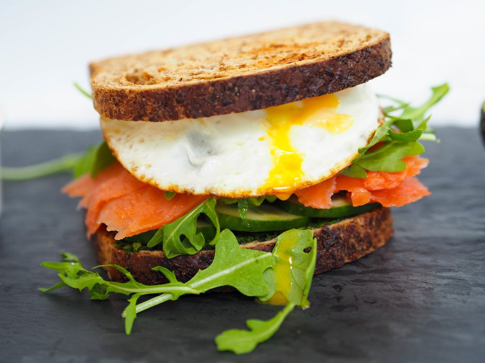 Salmon and Pesto Breakfast Sandwich