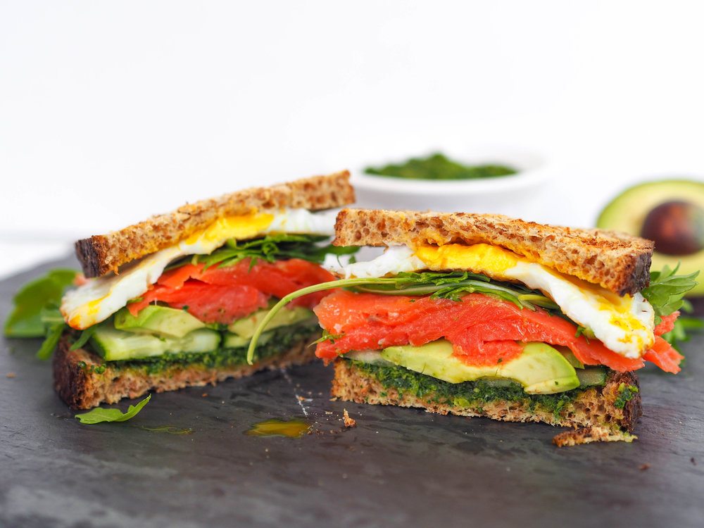 Salmon and Pesto Breakfast Sandwich